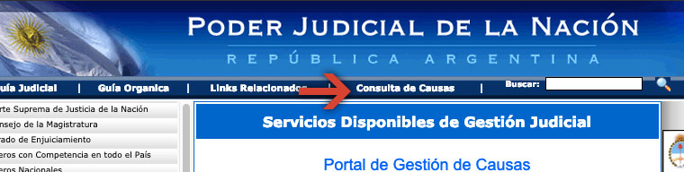 Sección de herramientas - Clic en Consulta de Causas